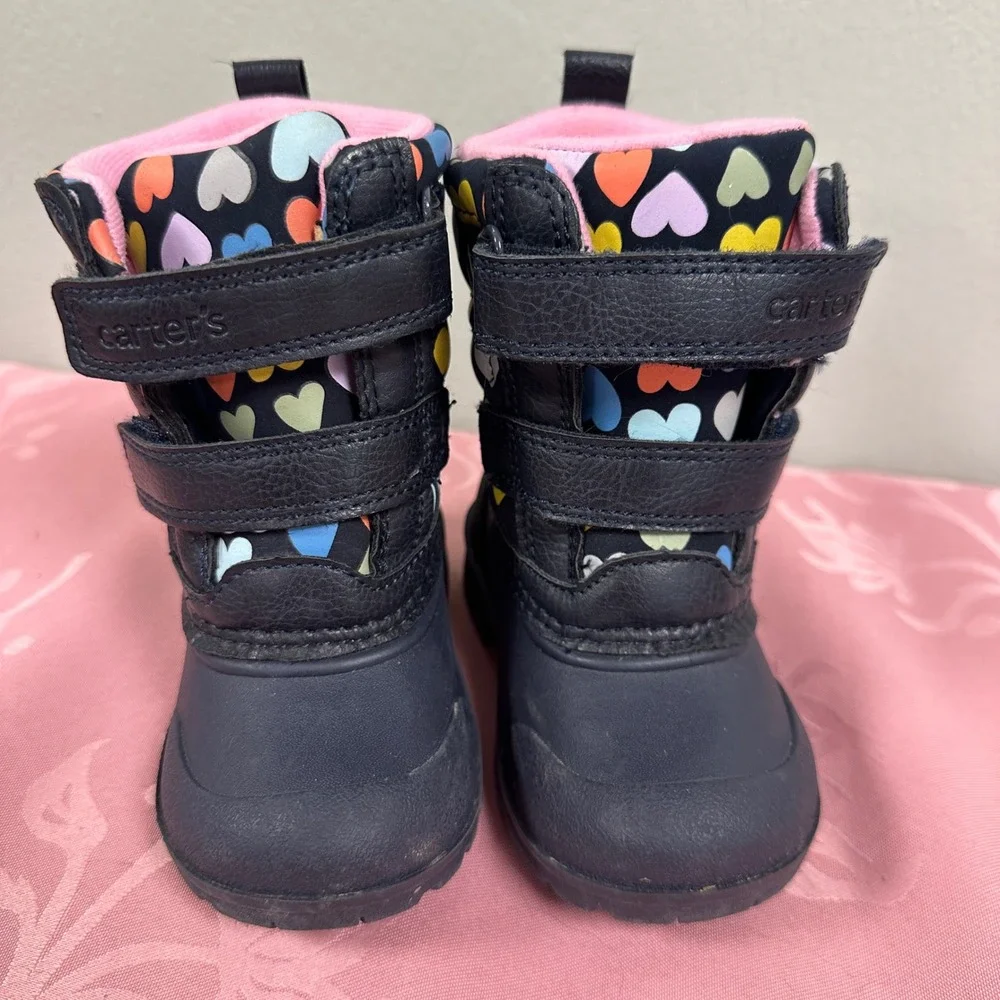 Carters Deltha Toddler Girls Navy Heart Print Winter Snow Boots Size 4M CF21Q01B - Picture 2 of 6